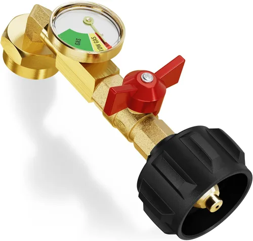 CALPOSE Adaptador de Recarga de Propano con Válvula y Medidor, Llena Botellas de 1 Libra desde Tanque de 20 Libras, Compatible con Tanque de Propano