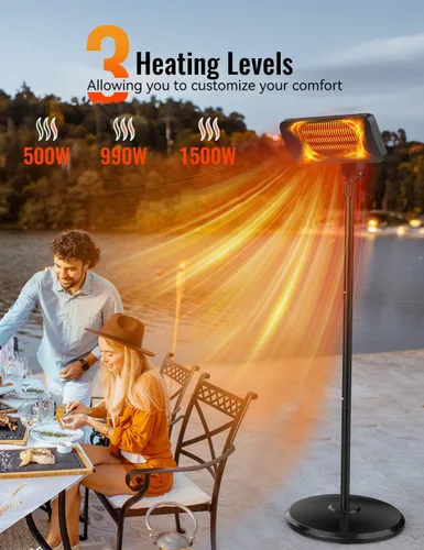 Miniatura 7 de Calentadores de exterior para patio, temporizador de 12 horas y 3 niveles de calor, calentador eléctrico impermeable IP54, infrarrojo de 1500 W