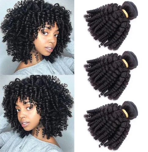 Miniatura 3 de Extensiones de cabello humano brasileño Funmi de 8, 10, 12 pulgadas, extensiones de cabello rizado afro, tejido corto rizado, extensiones de cabello