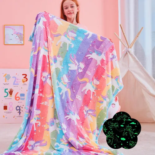 Miniatura 10 de QSTEHEML Manta de unicornio que brilla en la oscuridad, regalo de cumpleaños para niñas de 3 a 12 años, regalos de juguetes de unicornio, manta