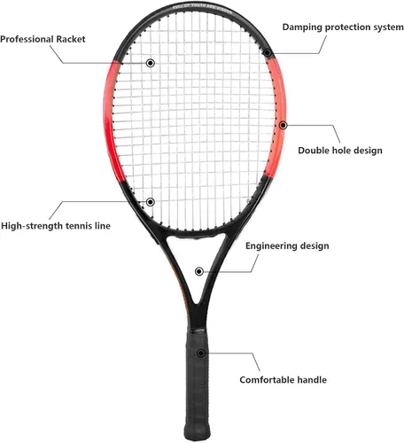 Miniatura 2 de KEVENZ Raqueta de tenis con bolsa de transporte, raqueta de tenis de entrenamiento profesional para mujeres, hombres y adultos, ligera y a prueba