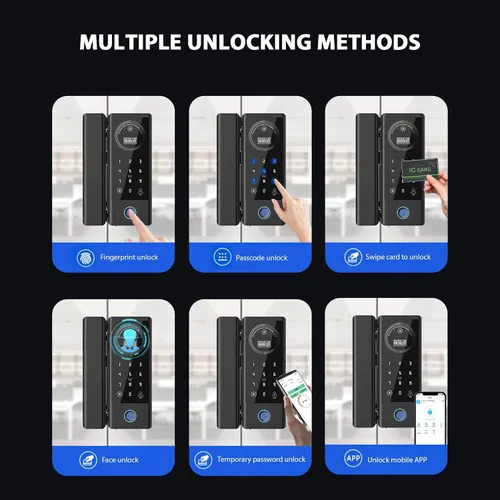 Miniatura 4 de Cerradura inteligente de vidrio cerradura de puerta WiFi desbloqueo remoto TT APP huella digital cara contraseña tarjeta IC métodos de desbloqueo