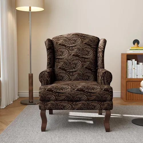 Miniatura 13 de Silla decorativa de respaldo alto, sillón tapizado en tela con patas de madera maciza, sillón retro, cómodo sofá individual, asiento de lectura