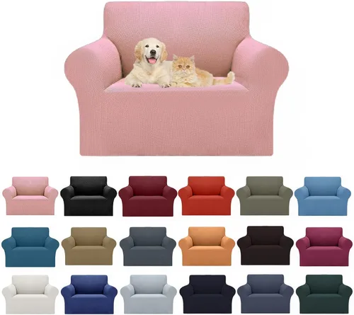 Miniatura 30 de Cupuamon Funda elástica para sofá de 1 plaza, funda protectora de muebles con parte inferior elástica de tela jacquard a cuadros pequeños para Beige