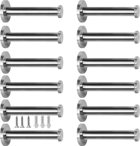 KINJOEK 12 ganchos para toallas de baño de 4 pulgadas, ganchos resistentes para bata de montaje en pared, gancho de acero inoxidable cepillado,