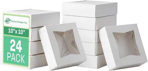 Miniatura 3 de SCT - Caja de panadería de ventana blanca (paquete de 12) de 10 x 10 x 2.5 pulgadas, contenedores desplegables automáticos para tartas, paquete