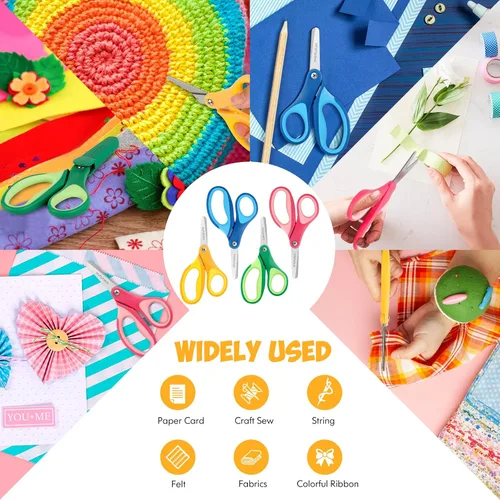 Miniatura 5 de Huhuhero Tijeras para niños, punta roma de seguridad de 5 pulgadas con tapa, tijeras de papel de corte para manualidades pequeñas para niños de 4 a