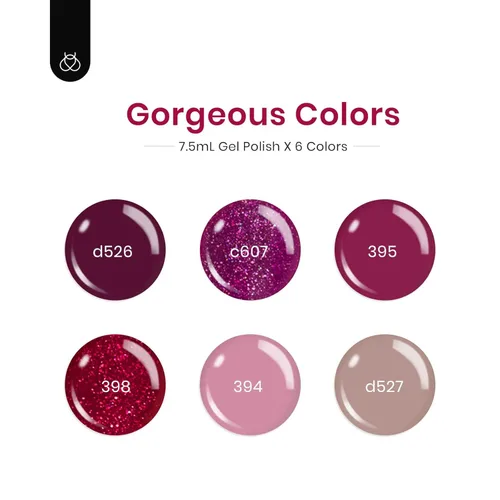 Miniatura 2 de beetles - Juego de esmaltes en gel color borgoña – Berry Merlot 6, ciruela, cereza, moca, rojo, otoño-invierno, morado oscuro, vino púrpura oscuro