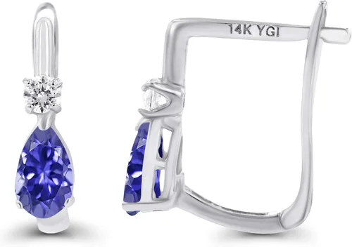 Miniatura 2 de Pendientes de aro de oro macizo de 14 quilates de 0433 x 0197in con forma de pera natural para mujer piedra natal de corte de pera de 0197 x 0118in