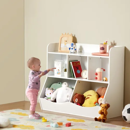 Miniatura 2 de VEVOR Cubo de almacenamiento de madera para niños, organizador de almacenamiento de juguetes con estantería, gabinete de almacenamiento de juguetes