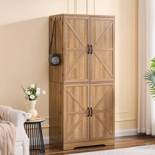 Miniatura 9 de LIDYUK Armario Armoire - Armario de almacenamiento de 72 pulgadas de alto con barra para colgar, estantes y cajón, armario independiente con puerta