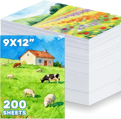 OSIMIG 200 hojas de papel de acuarela de 9 x 12 pulgadas a granel, 110 libras/8.11 oz/m² de prensa en frío, almohadilla de papel de color de agua