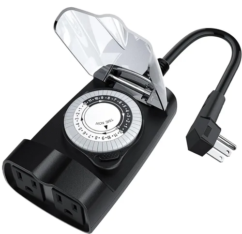 G-Homa Temporizador mecánico de 24 horas para exteriores, temporizador para exteriores para luces, resistente al agua, 2 salidas a tierra, 15 A 1/2