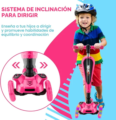 Miniatura 7 de Hurtle Patinete de 3 ruedas para niños, luces LED de ruedas, manubrio ajustable de inclinación para dirigir y asiento plegable, paseo sentado