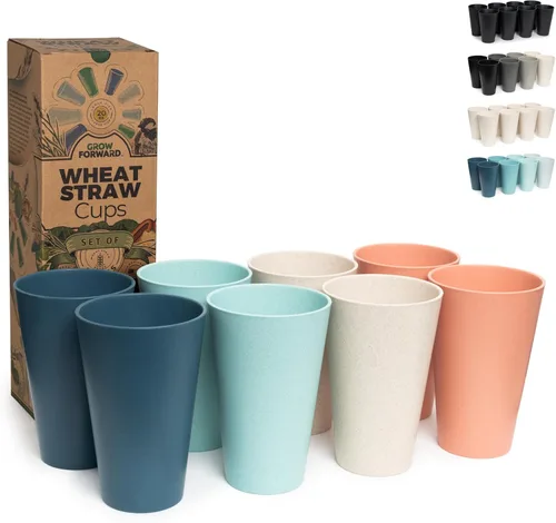 Miniatura 14 de Grow Forward Vasos de paja de trigo prémium – Vasos de plástico duro irrompibles sin BPA de 20 onzas – Vasos de plástico ligero reutilizables