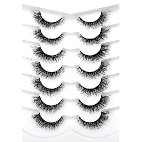 Miniatura 70 de Medias pestañas postizas con banda transparente, finas, estilo ojo de gato, naturales, cortas, pequeñas, acento 3/4, de visón sintético, tiras