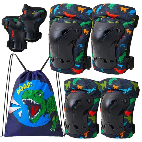 Miniatura 12 de FIODAY Rodilleras para niños, rodilleras para niños pequeños y coderas, muñequeras con bolsa de cordón, juego de equipo de protección ajustable