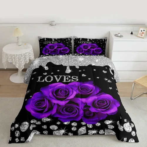 Miniatura 22 de Erosebridal Juego de edredón de corona King y Queen, juego de ropa de cama para parejas adultos, mujeres y hombres, juegos de edredón para boda, San