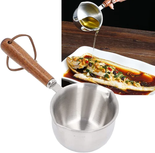 Miniatura 9 de Calentador de 3 capas de acero inoxidable multiusos para leche de chocolate hirviendo con mango de madera, calentador de leche, mini olla de leche