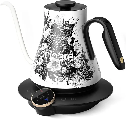 Cocinare Hervidor eléctrico de cuello de cisne, control preciso de temperatura de ±0.5 °F, calentamiento rápido de 1500 W, café y té, acero