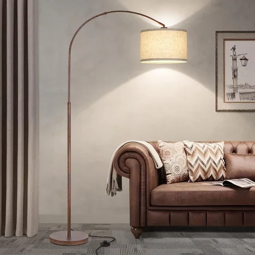 Lámpara de pie para sala de estar, lámpara de pie de arco vintage con cabeza de lámpara ajustable, lámpara de poste alta con interruptor de pedal de