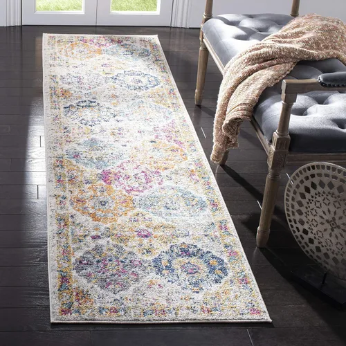 SAFAVIEH Madison Collection - Alfombra de pasillo, 2 pies 3 pulgadas x 12 pies, color crema y multicolor, diseño bohemio desgastado elegante, no