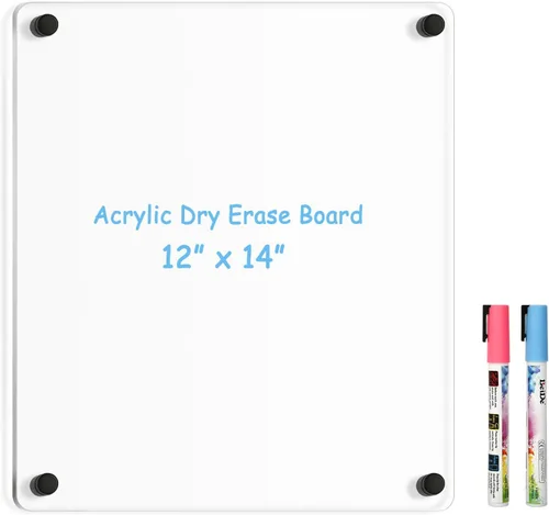 Miniatura 9 de Pizarra Blanca Acrílica para Pared, Pizarra Blanca Semanal Transparente de 12" x 12", Pizarra Blanca de Planificación Semanal Pequeña para Pared