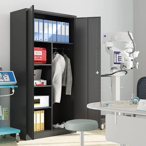 Miniatura 8 de Yizosh Armario de metal para colgar ropa con puertas de cerradura, armario de acero con cerradura de 72 pulgadas, organizador de ropa para Negro