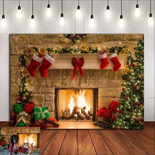 Miniatura 5 de Decoración del hogar con temática navideña, telón de fondo de fotografía, cabina de fotos, árbol de Navidad, chimenea, cumpleaños de niños, recién