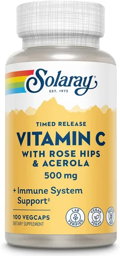 Miniatura 7 de SOLARAY Vitamina C con escaramujos y acerola 500 mg Función inmunológica saludable de liberación temporal, apoyo para la piel, el cabello