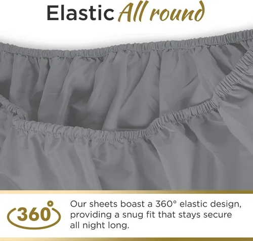 Miniatura 5 de Crescent Bedding - Juego de sábanas extralargas de satén de 200 hilos, 100 % algodón, suave y cómodo, tamaño individual (gris, tamaño individual XL)