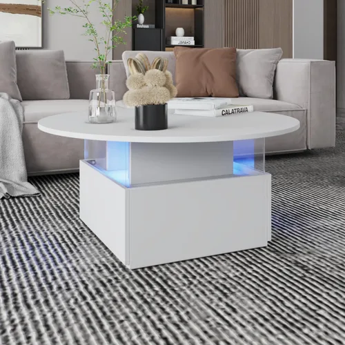 Miniatura 8 de HedoAjim Mesa de café redonda de 31.5" para sala de estar, mesa moderna de sala de estar con LED y almacenamiento, mesas de café cuadradas
