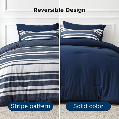 Miniatura 2 de Bedsure Juego de ropa de cama con edredón tamaño individual de 5 piezas, juego de ropa de cama a rayas azules para todas las estaciones, reversible