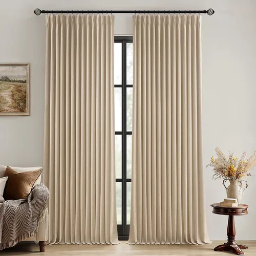 Miniatura 25 de MIULEE - Cortinas de lino beige con pliegues a presión 100% opacas para dormitorio, cortinas de ventana con memoria y bloqueo de luz para oscurecer