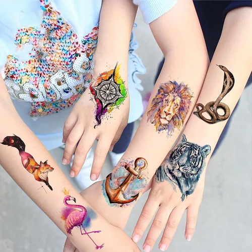 Miniatura 6 de VANTATY 55 hojas de tatuajes temporales de acuarela 3D para mujeres, hombres, adultos y niños, estampado de animales realistas, tribal, floral