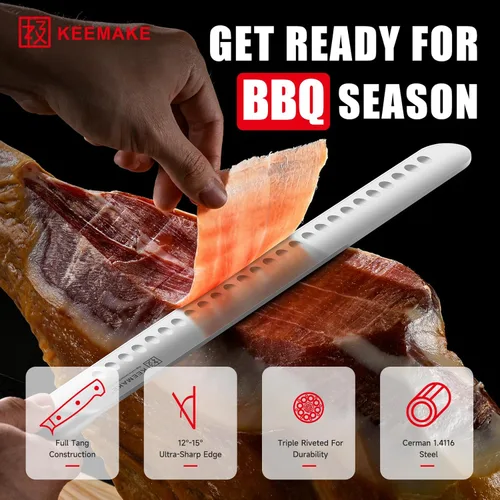 Miniatura 6 de Cuchillo para pechuga de KEEMAKE, cuchillo de trinchar de 12 pulgadas, cuchillos de corte alemanes de acero de hoja de navaja para carne con mango