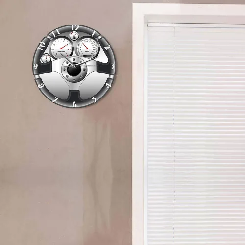 Miniatura 8 de The Geeky Days Reloj de pared de cuarzo silencioso con volante y tablero de instrumentos deportivo, diseño de automóvil, decoración del hogar