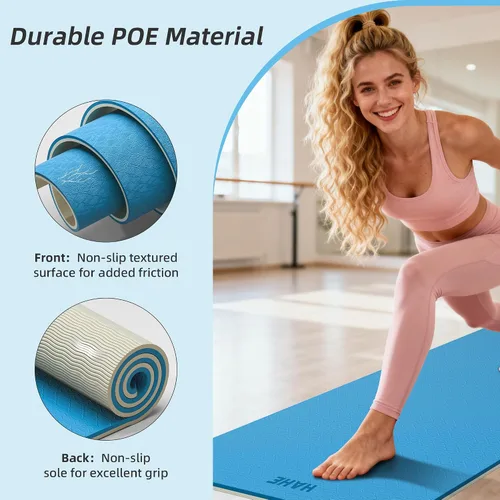 Miniatura 2 de HAHE Extra Thick Yoga Mat, 72"Lx32"Wx0.4"Th (10mm), Wide Non-slip Exercise Mats with Carry Strap, Double-Sided POE Fitness Mat for Yoga, Pilates &