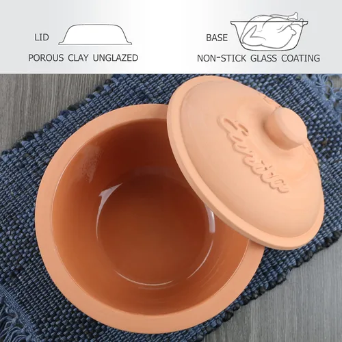 Miniatura 3 de Reston Lloyd Eurita - Horno holandés de arcilla de terracota de 2 cuartos de galón, natural, sin plomo ni cadmio, apto para horno y microondas, olla