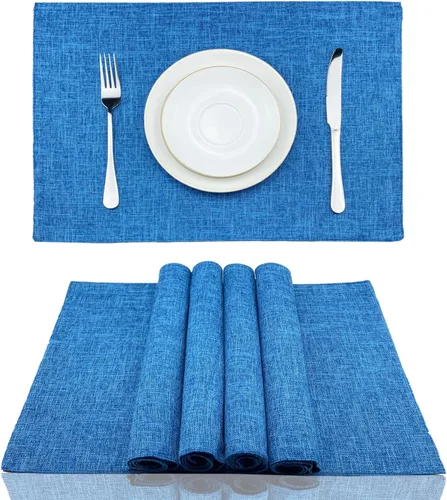 Miniatura 20 de Weabetfu Juego de 4 manteles individuales de tela resistentes al calor, manteles individuales de algodón y lino, lavables a máquina, manteles