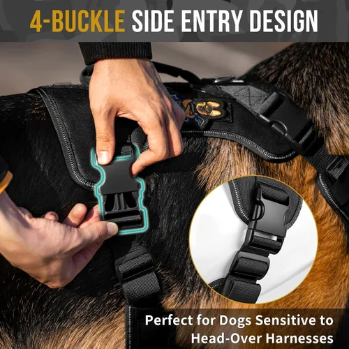 Miniatura 8 de OneTigris Arnés táctico sin tirones para perros pequeños, chaleco reflectante K9 de fácil control con paneles de gancho y bucle, arnés ajustable