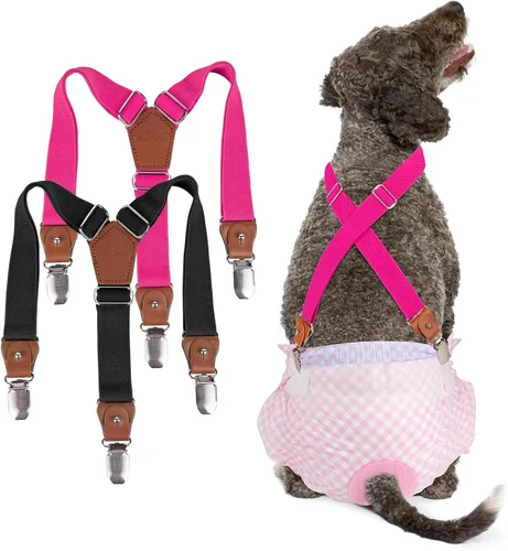 Miniatura 15 de Pet Soft Tirantes para perro, 2 piezas, tirantes para pañales para perros, falda para perros, vestido para perrito (café y borgoña, XS/S)