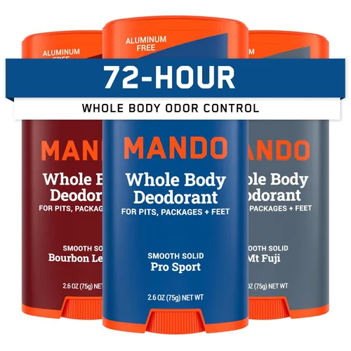 Mando Desodorante para Todo el Cuerpo para Hombres - Barra Sólida Suave - Control de Olor por 72 Horas - Sin Aluminio, Sin Bicarbonato de Sodio,
