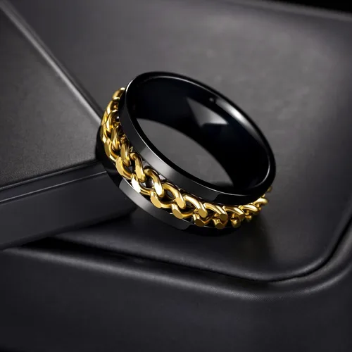 Miniatura 108 de Anillos giratorios para la ansiedad para hombre, anillos clásicos de cadena para mujeres y adultos, anillo de acero de titanio