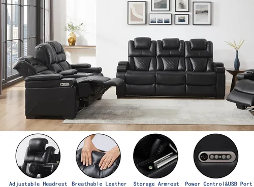 Miniatura 2 de THSUPER Sillón reclinable de cuero transpirable y sofá de dos plazas con luz LED, sofá reclinable para cine en casa con reposacabezas ajustable/luz