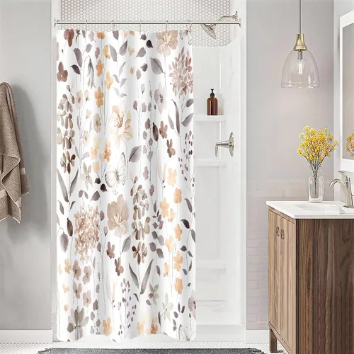 Miniatura 11 de MAYZUS Cortina de ducha con flores azules acuáticas, lindas cortinas de tela con flores para baño, juego de cortinas de tela de aguamarina
