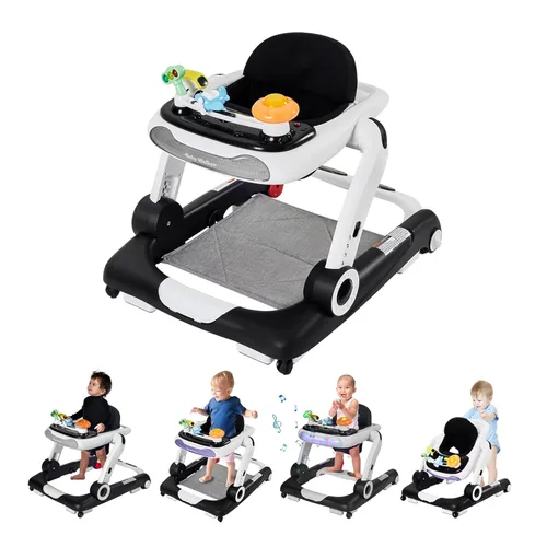 Andador de bebé 5 en 1 con ruedas, andadores de bebé para niños y niñas de 6 a 18 meses, andador plegable ajustable con saltador, bandeja de Negro