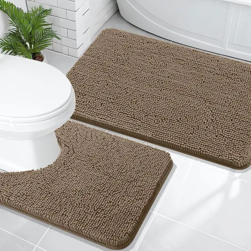 Miniatura 172 de OLANLY Juego de alfombras de baño de 2 piezas, alfombras de baño de chenilla suave y absorbente y alfombra de contorno en forma de U para inodoro