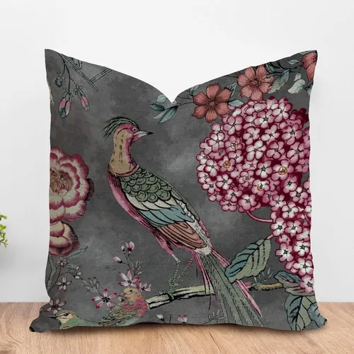 Miniatura 14 de ArogGeld Fundas de almohada de granja de camelia y pavo real, color rosa, rubor, chinoiserie, pájaro, blanco, lino, funda de cojín chinoiserie