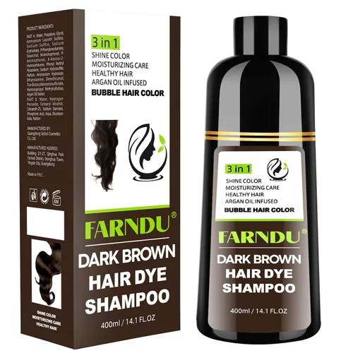 Miniatura 11 de Champú para teñir el cabello Farndu, cobertura de canas Seimi, permanente, instantáneo, 3 en 1, para mujeres y hombres, color de cabello castaño